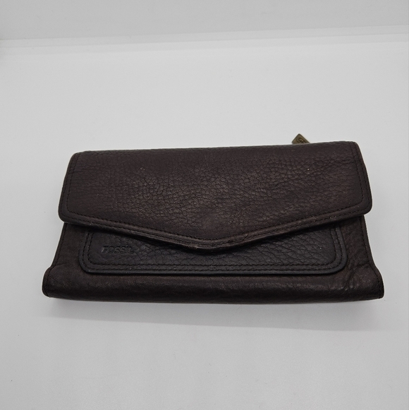 Fossil dark brown east west leather wallet - Picture 1 of 11